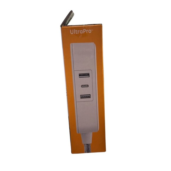 GE 2-Outlet Extension Cord 2 USB-A 1 USB-C 12W 6' Braided White/Gray: Flat Plug, - Picture 2 of 9